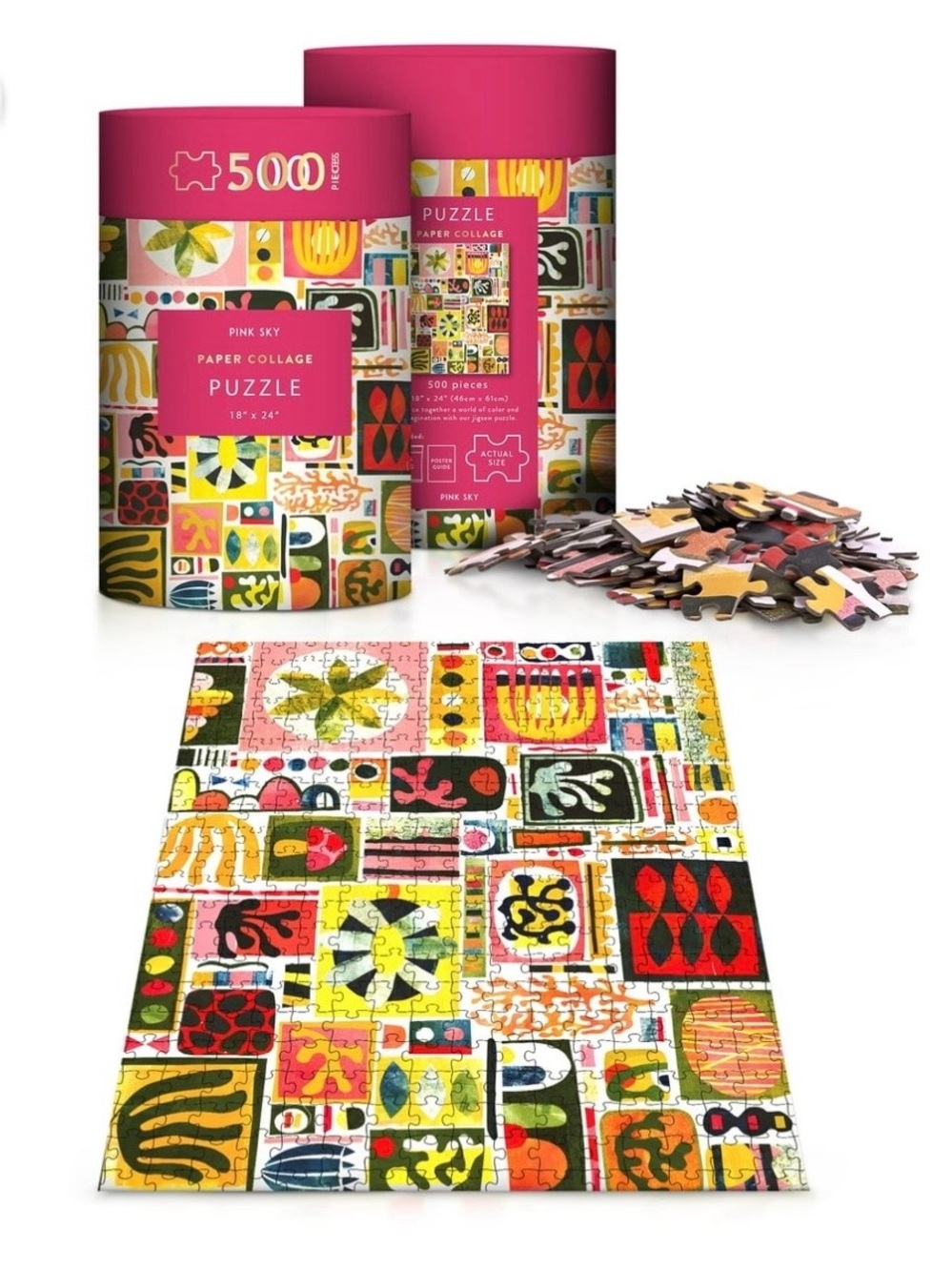Paper Collage Pink Sky Puzzle 500 Piece Cylinder Tube Gift Jigsaw Puzzle